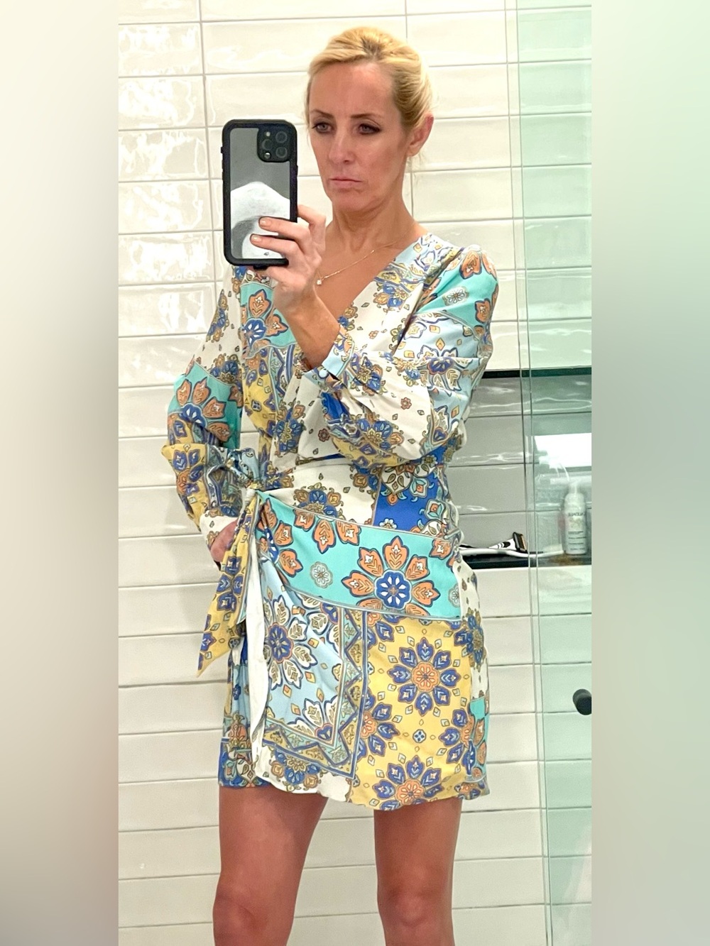 Yumi Kim Blue, Yellow & White Printed Wrap Dress